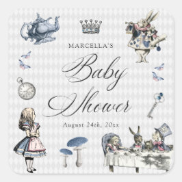 Dusty Blue & Pink Alice in Wonderland Baby shower Vierkante Sticker