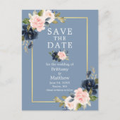 Dusty Blue Pink Blush Floral Gold Save the Date Briefkaart (Voorkant)