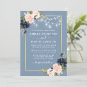 Dusty Blue Pink Blush Floral Jar Lights Weddenscha Kaart (Staand voorkant)