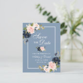 Dusty Blue Pink Blush Floral Save the Date Aankondigingskaart (Staand voorkant)