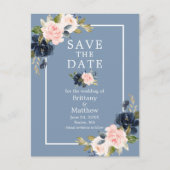 Dusty Blue Pink Blush Floral Save the Date Briefkaart (Voorkant)