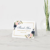 Dusty Blue Pink Blush Floral Weddenschap Gold Note Bedankkaart (Voorkant)