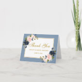 Dusty Blue Pink Blush Floral Weddenschap Gold Note Bedankkaart (Voorkant)