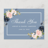 Dusty Blue Pink Blush Floral Wedding Dank u Briefkaart (Voorkant)