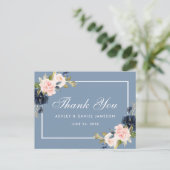 Dusty Blue Pink Blush Floral Wedding Dank u Briefkaart (Staand voorkant)