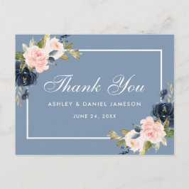 Dusty Blue Pink Blush Floral Wedding Dank u Briefkaart