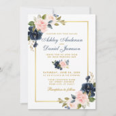 Dusty Blue Pink Blush Floral Wedding Gold Lijst Kaart (Voorkant)