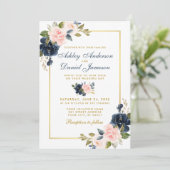 Dusty Blue Pink Blush Floral Wedding Gold Lijst Kaart (Staand voorkant)