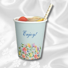 Dusty Blue Pink Bright Floral Vrijgezellenfeest Papieren Bekers