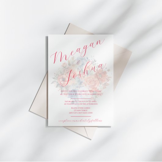 Dusty Blue Pink bruiloft uitnodiging