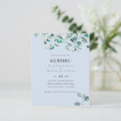 Dusty Blue Pink Eucalyptus BUDGET WEDDING Invite (Staand voorkant)