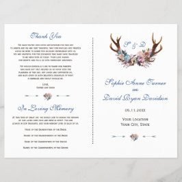 Dusty Blue Pink Floral Antlers Weddenschap Flyer