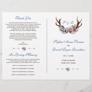 Dusty Blue Pink Floral Antlers Weddenschap Flyer