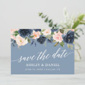 Dusty Blue Pink Floral bewaart de Kaart Datum (Staand voorkant)