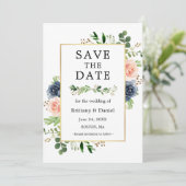 Dusty Blue Pink Floral bewaart de Kaart Datum (Staand voorkant)