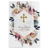 Dusty Blue Pink Floral Bouquet Geometric Baptisme Medium Cadeauzakje (Achterkant)