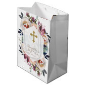 Dusty Blue Pink Floral Bouquet Geometric Baptisme Medium Cadeauzakje (Achterkant Gekanteld)