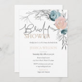 Dusty Blue & Pink Floral Bridal Shower Kaart (Voorkant / Achterkant)