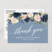 Dusty Blue Pink Floral Bruiloft Bedankt Briefkaart (Voorkant / Achterkant)