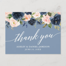 Dusty Blue Pink Floral Bruiloft Bedankt Briefkaart