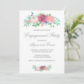 Dusty Blue Pink Floral Elegant verlovingsfeest Kaart (Staand voorkant)