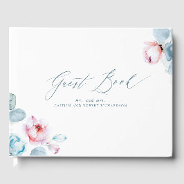 Dusty Blue Pink Floral Elegant Wedding Guest Book Gastenboek