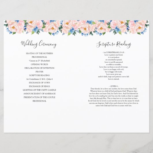 Dusty Blue Pink Floral Geometric Wedding Programme (Achterkant)
