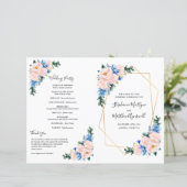 Dusty Blue Pink Floral Geometric Wedding Programme (Staand voorkant)
