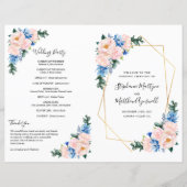 Dusty Blue Pink Floral Geometric Wedding Programme (Voorkant)