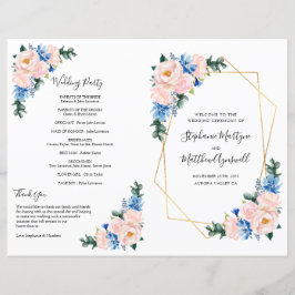Dusty Blue Pink Floral Geometric Wedding Programme