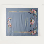 Dusty Blue Pink Floral Gold Lijst Foto Booth Prop Wandkleed (Voorkant (horizontaal))