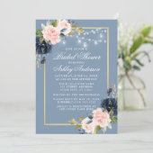 Dusty Blue Pink Floral Jar Lights Vrijgezellenfees Kaart (Staand voorkant)