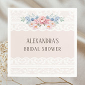 Dusty Blue Pink Floral  Lace Vrijgezellenfeest Servet