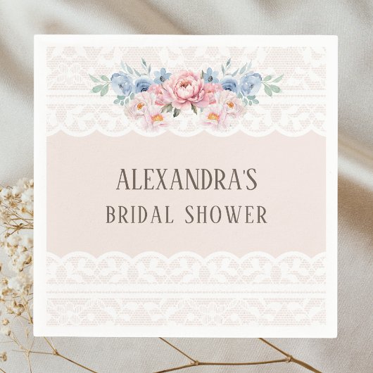 Dusty Blue Pink Floral  Lace Vrijgezellenfeest Servet