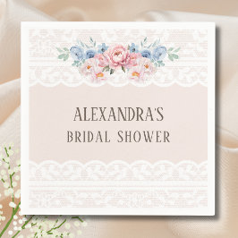 Dusty Blue Pink Floral Lace Vrijgezellenfeest Servet