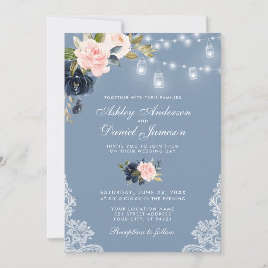 Dusty Blue Pink Floral Lace Weddenschap Kaart (Voorkant)