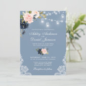 Dusty Blue Pink Floral Lace Weddenschap Kaart (Staand voorkant)