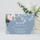 Dusty Blue Pink Floral Lace Weddenschap RSVP Kaartje (Staand voorkant)