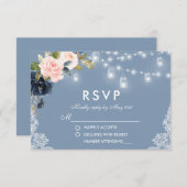 Dusty Blue Pink Floral Lace Weddenschap RSVP Kaartje (Voorkant / Achterkant)