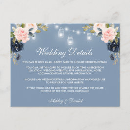 Dusty Blue Pink Floral Lights Bruiloft Details Kaa Briefkaart