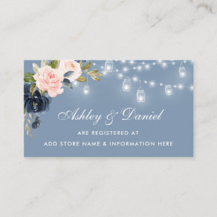 Dusty Blue Pink Floral Lights Bruiloft Informatiekaartje