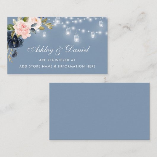 Dusty Blue Pink Floral Lights Bruiloft Informatiekaartje (Voorkant / Achterkant)