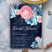 Dusty Blue Pink Floral Roos Navy Vrijgezellenfeest Kaart