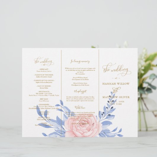 Dusty Blue Pink Floral Rustic Wedding Ceremony (Staand voorkant)