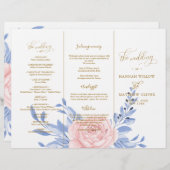 Dusty Blue Pink Floral Rustic Wedding Ceremony (Voorkant / Achterkant)