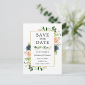 Dusty Blue Pink Floral slaat de datum op Briefkaart (Staand voorkant)