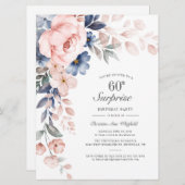 Dusty Blue Pink Floral Surprise 60th Birthday (Voorkant / Achterkant)