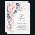 Dusty Blue Pink Floral Surprise 60th Birthday<br><div class="desc">Verstuur de uitnodigingen voor de aanstaande mijlpaal verrassing party met onze moderne Pastel Roze Indigo Blauwe Waterverf Floral kaarten. Met prachtige botanische waterverf bloom. U kunt de tekst eenvoudig personaliseren met de partijdetails door op de knop Aanpassen te klikken om de stijl en plaatsing van de tekst verder te herschikken...</div>