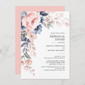 Dusty Blue Pink Floral Waterverf Rehearings Dinner Kaart (Voorkant / Achterkant)