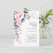 Dusty Blue Pink Floral Waterverf Rehearings Dinner Kaart (Staand voorkant)